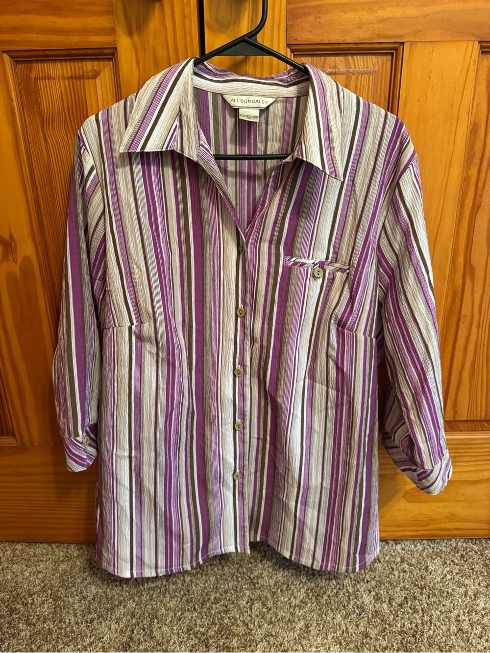 Allison Daley Purple and Cream Striped Button-Front Shirt